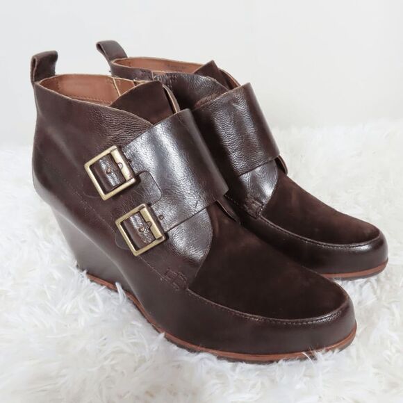 Korks Brown Hanska Monk Strap Wedge Ankle Bootie 9.5 - Picture 1 of 8